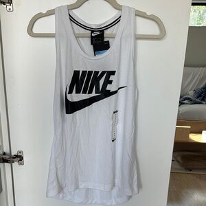 Nike Women's White and Black Logo Tank Top